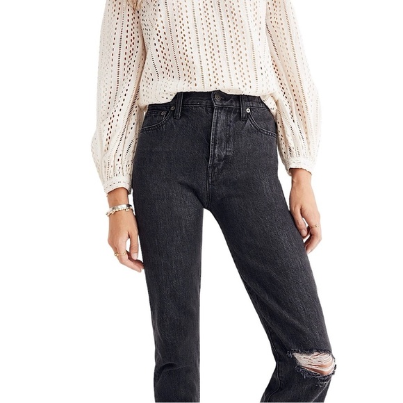 MADEWELL The Perfect Vintage High Rise Jean in Roxstone Wash Knee-Rip Edition - Picture 3 of 16